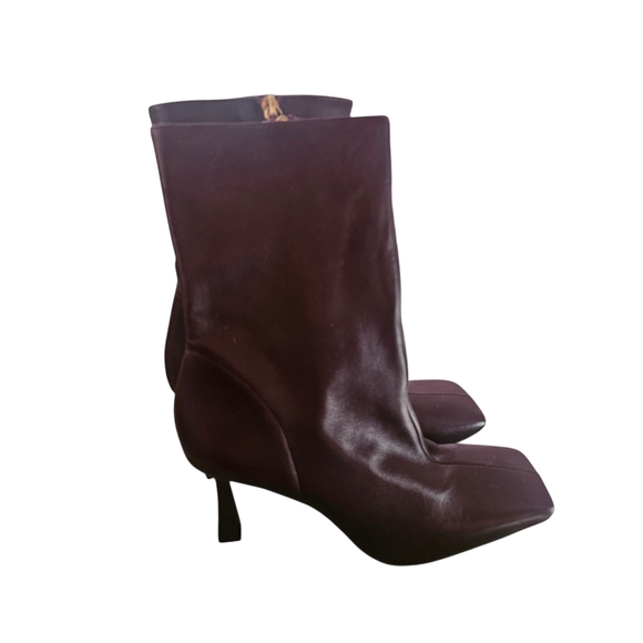 NEW Zara Women's Burgundy Leather Boots Square Toe Size EU 42 US 11 - Picture 4 of 9